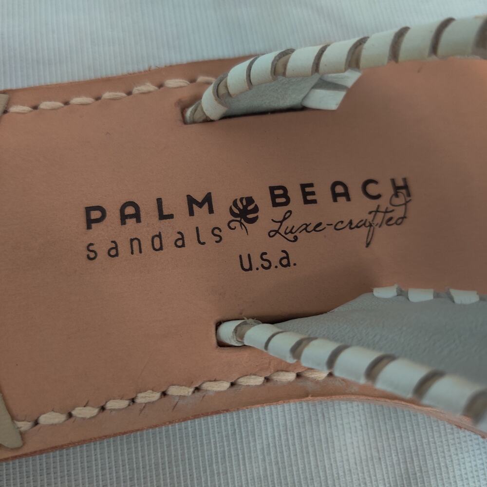 Palm Beach Sandals Tan and White Leather Flat Sandals Size 10 Made in USA - Picture 2 of 5